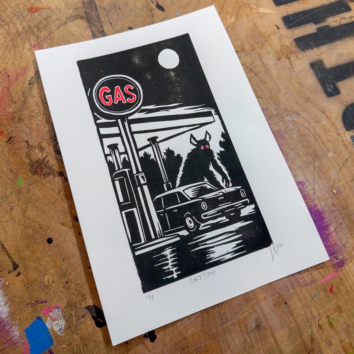 Last Stop – Hand-Pulled Linocut Print | Past Closing