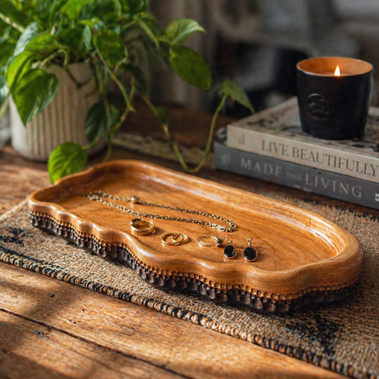 Handmade Serving Tray | Gilded Current No. 01 — Cherry Wood Serving Tray | Remy's Studio