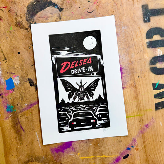 Creature Feature – Hand-Pulled Linocut Print | Past Closing