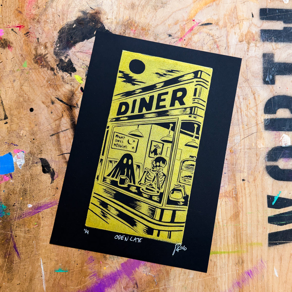 Open Late – Hand-Pulled Linocut Print | Past Closing