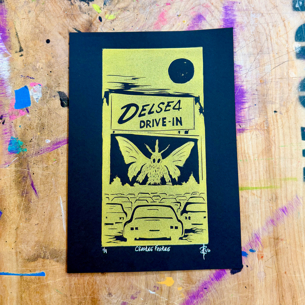 Creature Feature – Hand-Pulled Linocut Print | Past Closing
