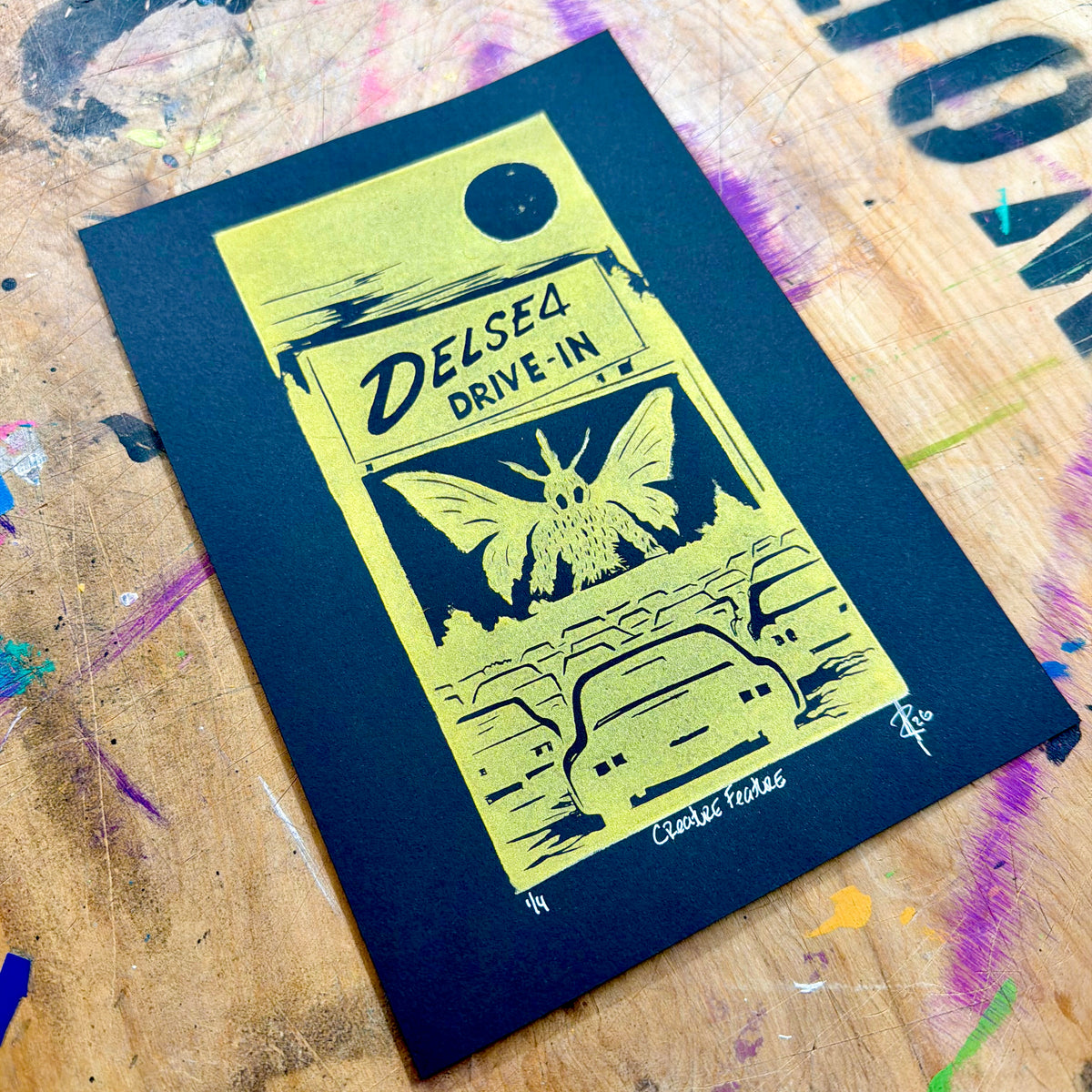 Creature Feature – Hand-Pulled Linocut Print | Past Closing