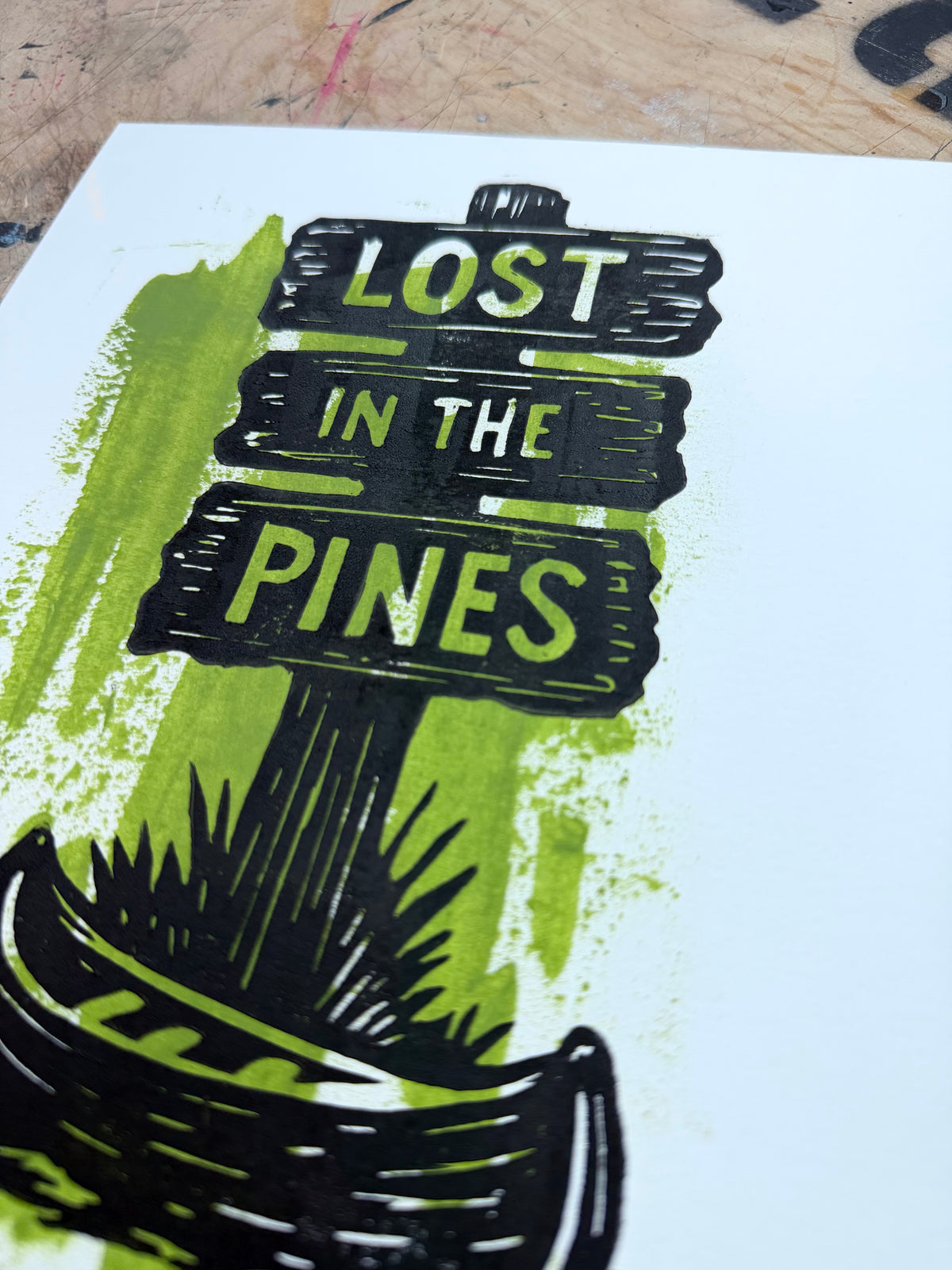 Lost in the Pines — Hand-Pulled Linocut Print
