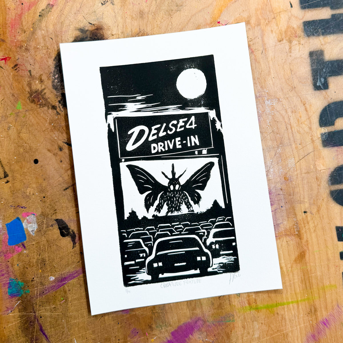 Creature Feature – Hand-Pulled Linocut Print | Past Closing