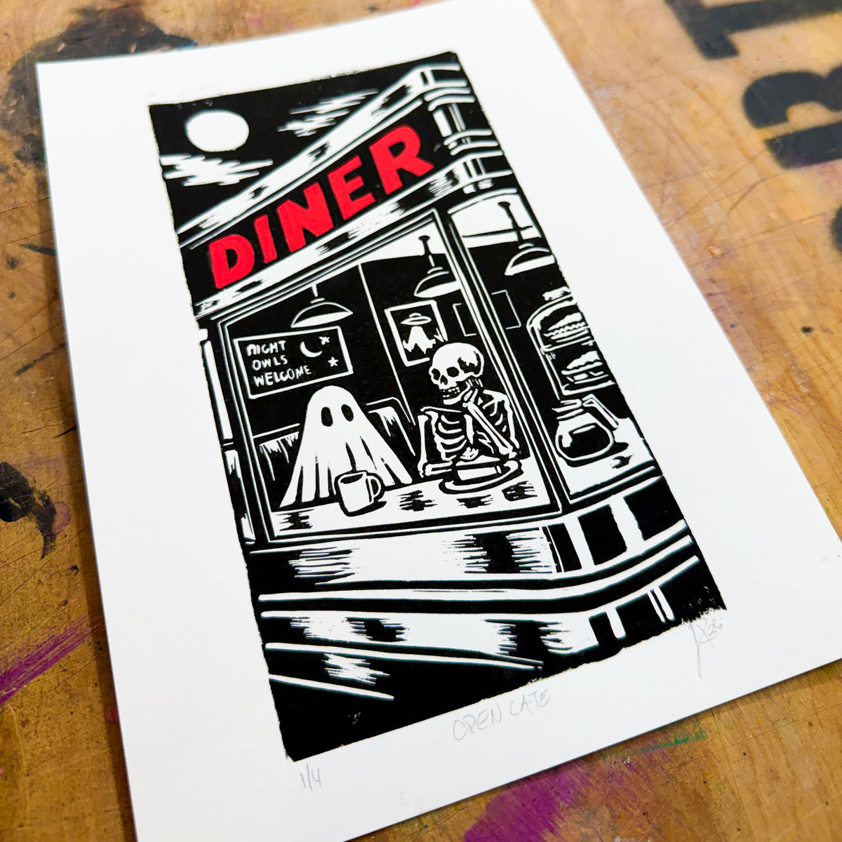 Open Late – Hand-Pulled Linocut Print | Past Closing