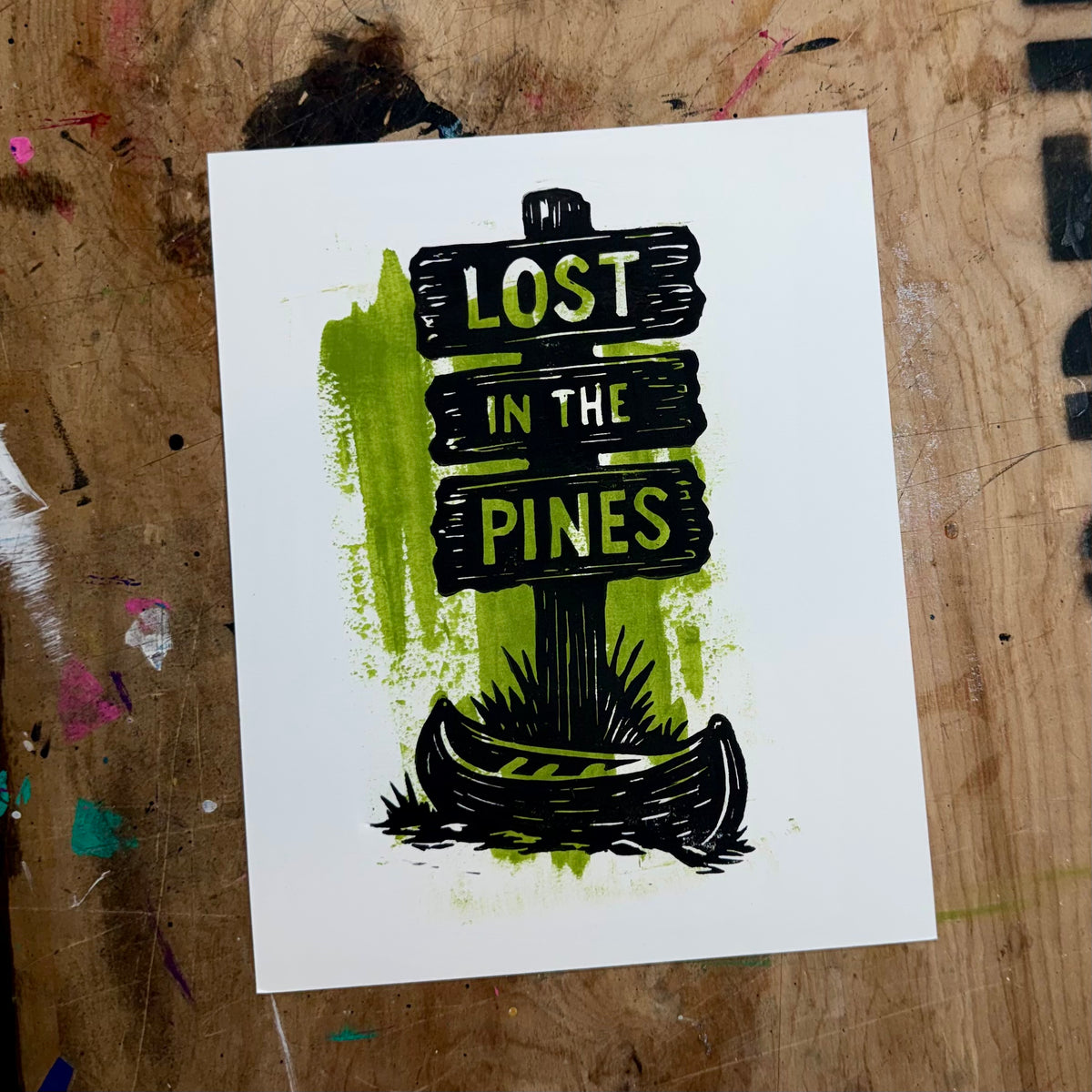 Lost in the Pines — Hand-Pulled Linocut Print