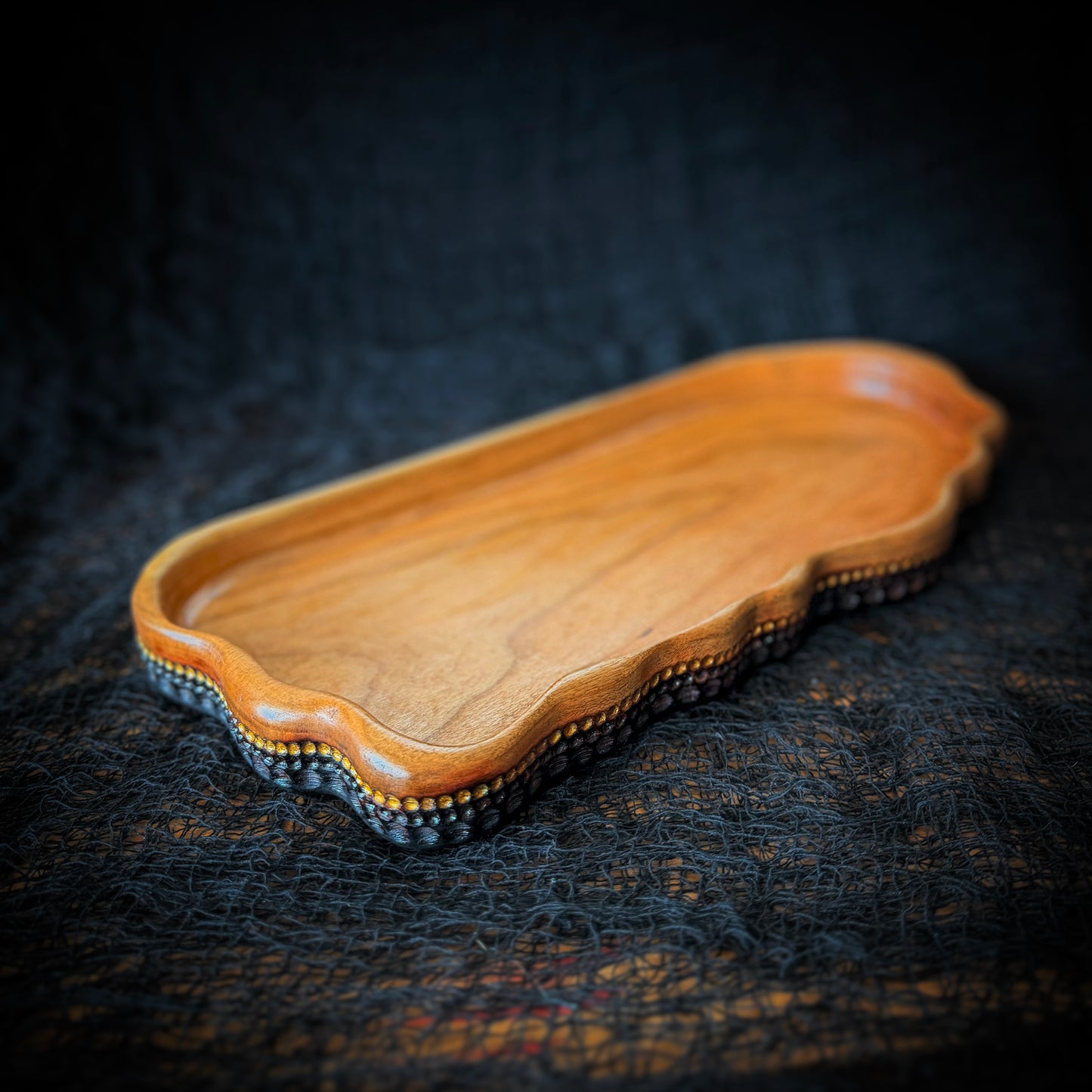 Handmade Serving Tray | Gilded Current No. 01 — Cherry Wood Serving Tray | Remy's Studio