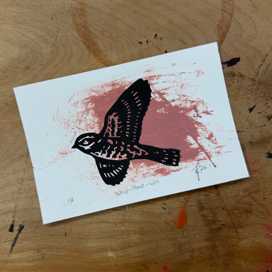 Eastern Whip-poor-will — Hand-Pulled Linocut Print