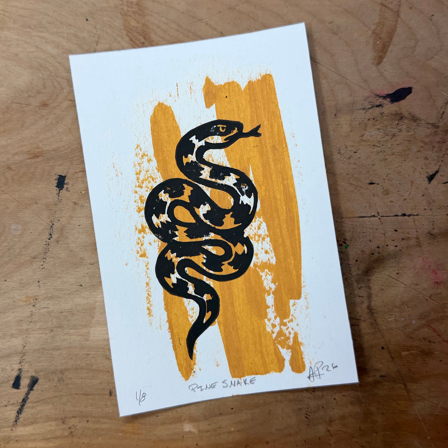 Northern Pine Snake — Hand-Pulled Linocut Print