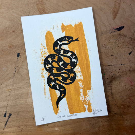 Northern Pine Snake — Hand-Pulled Linocut Print