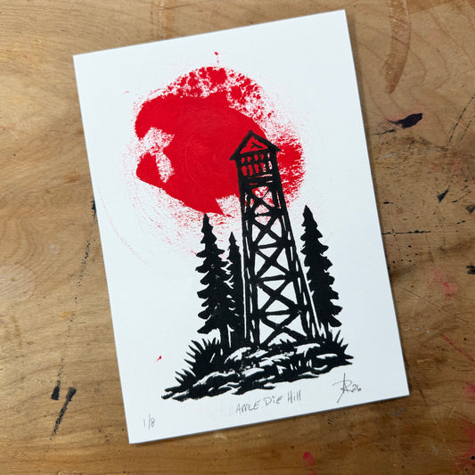 Apple Pie Hill Fire Tower — Hand-Pulled Linocut Print
