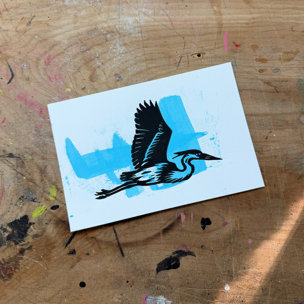 Great Blue Heron — Hand-Pulled Linocut Print