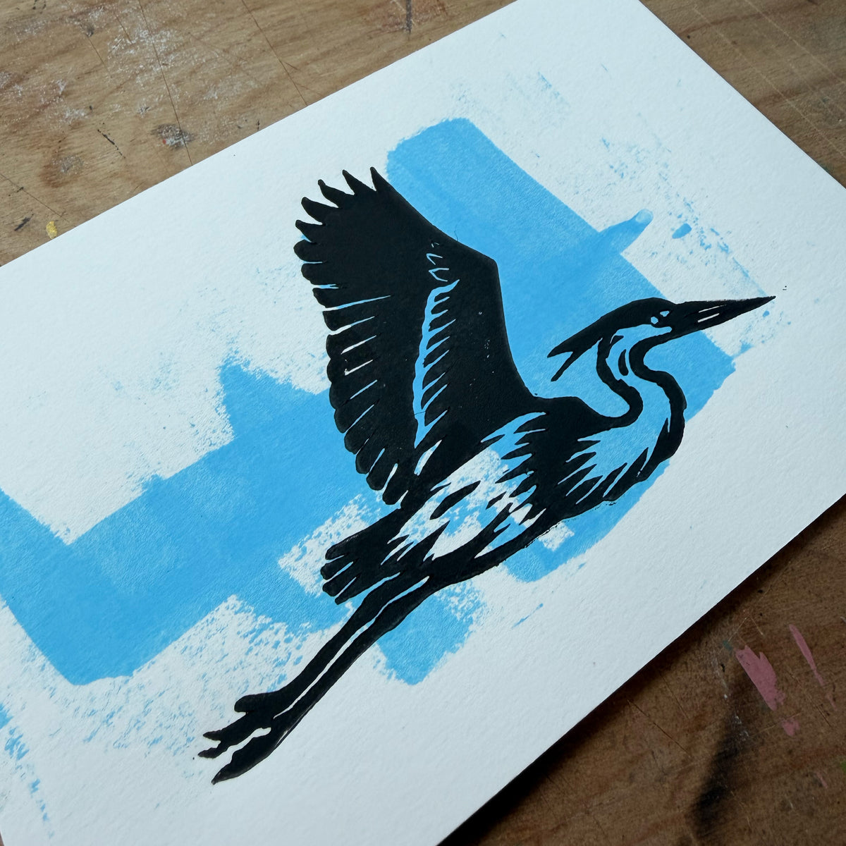 Great Blue Heron — Hand-Pulled Linocut Print