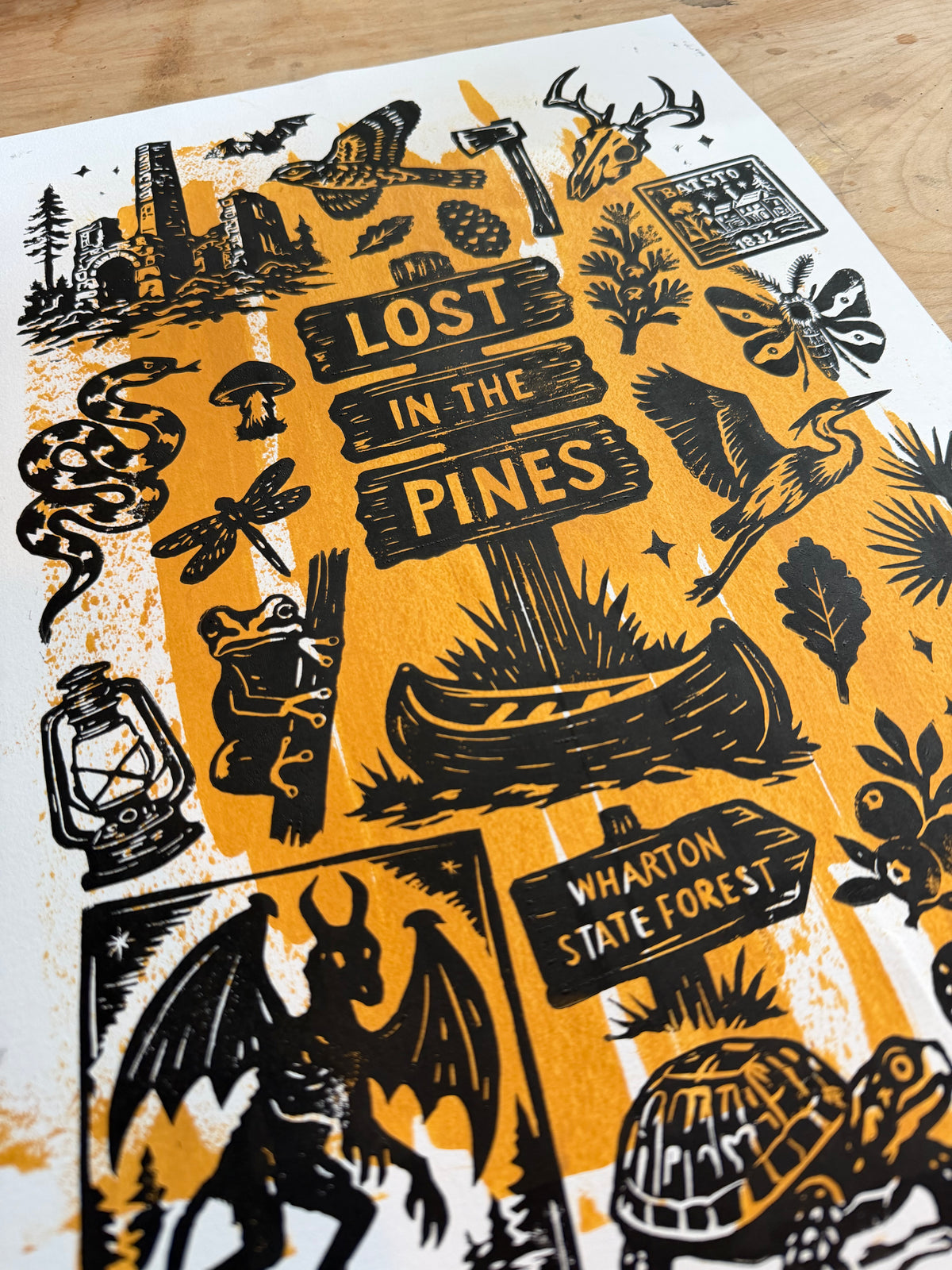 Lost in the Pines: The Complete Collection — 12×18 Hand-Pulled Block Print