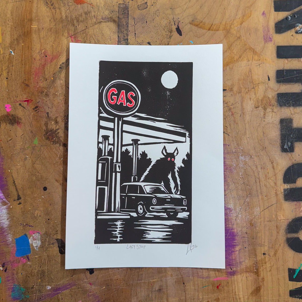 Last Stop – Hand-Pulled Linocut Print | Past Closing