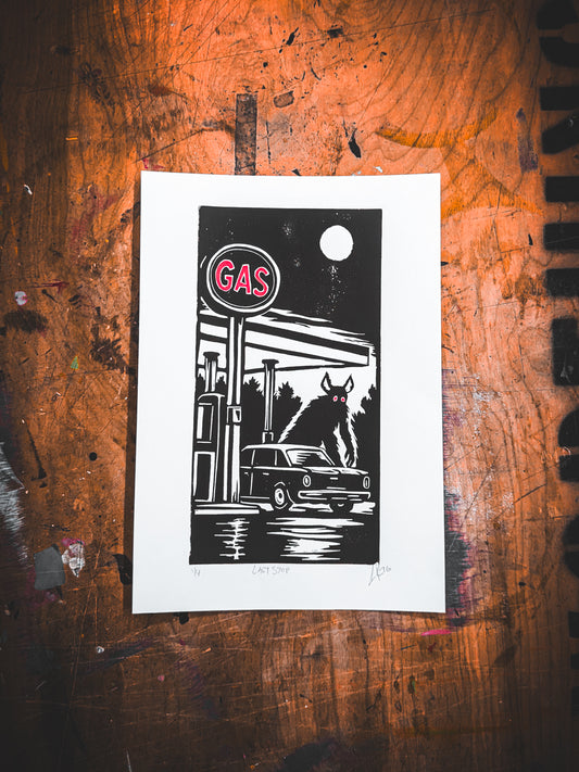 Last Stop – Hand-Pulled Linocut Print | Past Closing