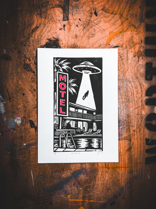 Vacancy | UFO |  Hand-Pulled Linocut Print | Past Closing