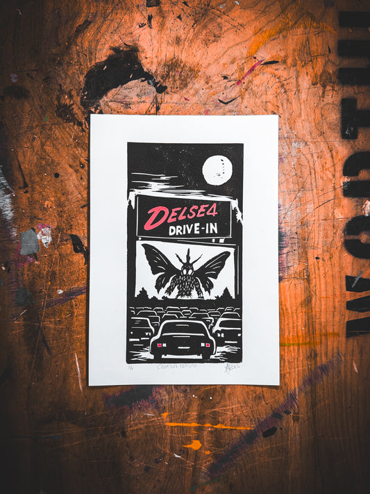 Creature Feature – Hand-Pulled Linocut Print | Past Closing