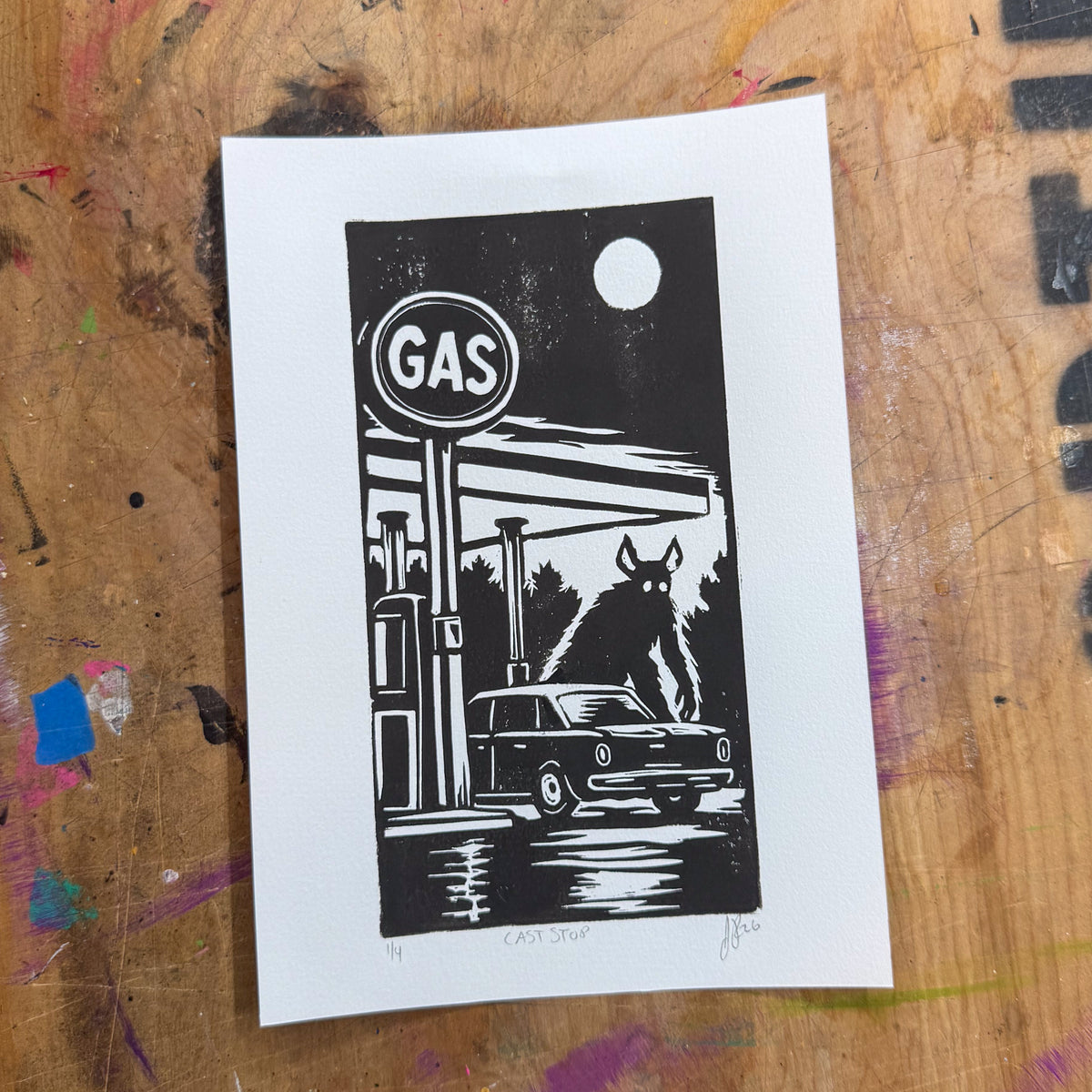 Last Stop – Hand-Pulled Linocut Print | Past Closing